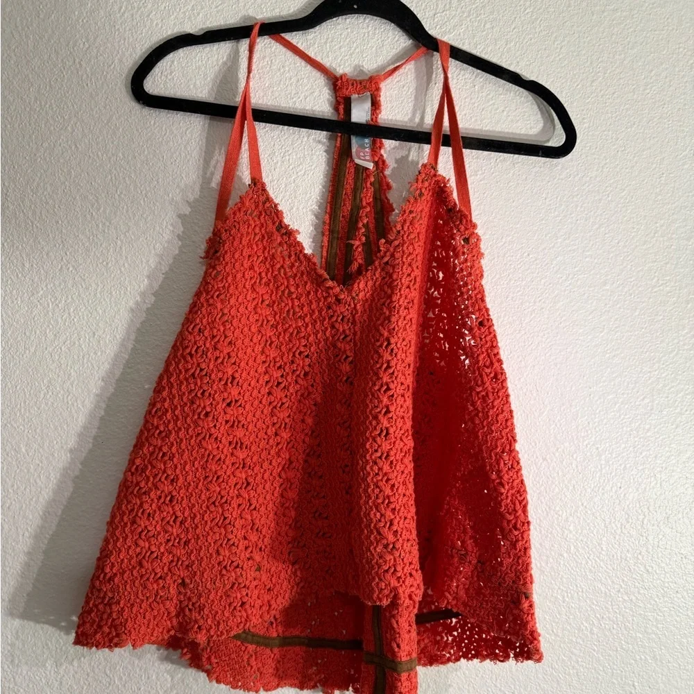 Free People Vibrant Orange Crochet Tank Top - Picture 2 of 6